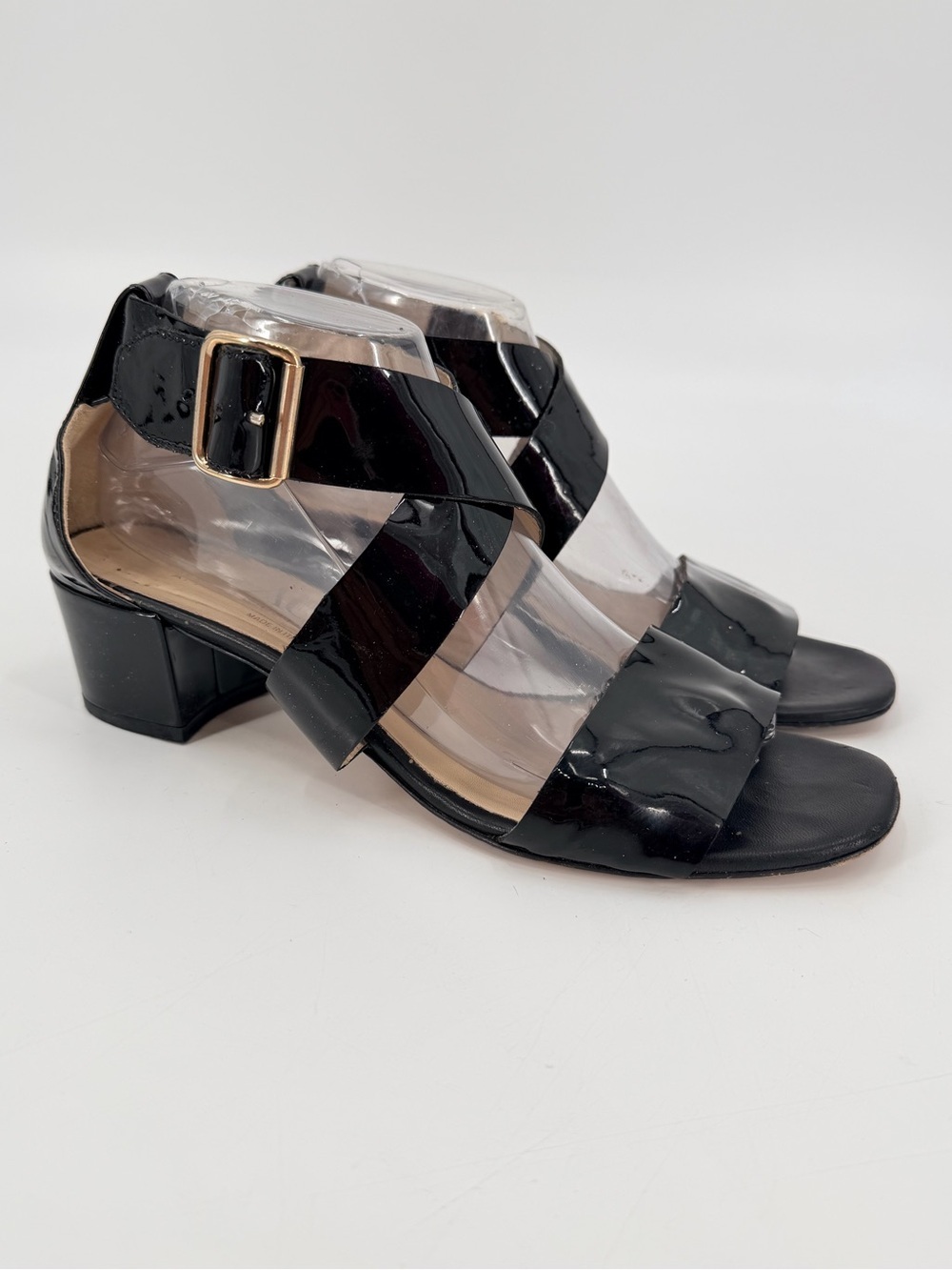 AGL Black Patent Leather City Block Heel Sandals 40